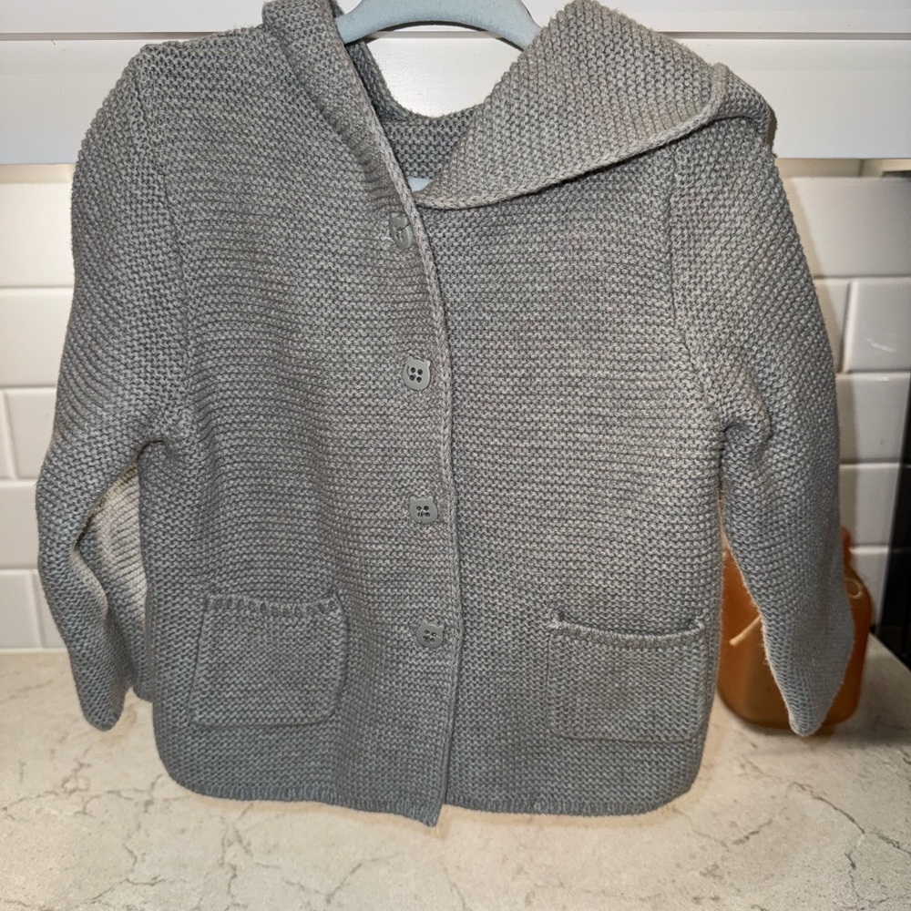 GAP Baby Teddy Bear Gray Knit Jacket - Picture 3 of 6